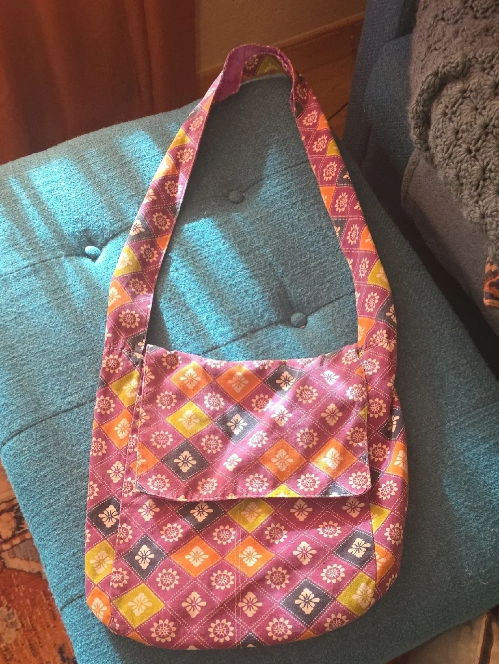 VTG Purple Floral Geometric Hobo Sling Bag TVD Caroline Forbes Wardrobe Match!